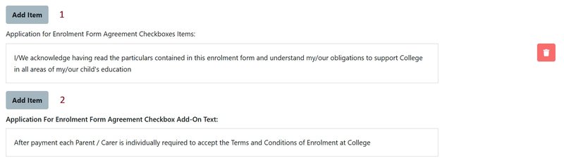 Application for Enrolment Agreement Checkboxes