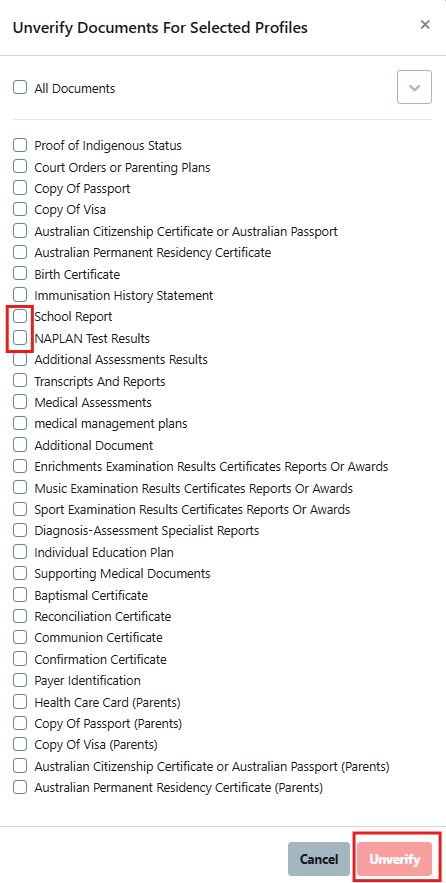 Bulk action - unverify documents July 2025
