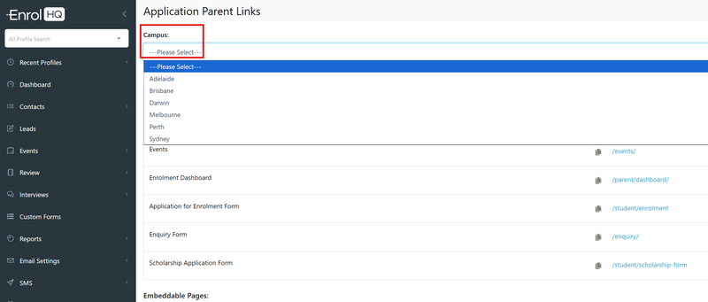 Campus Parent Links