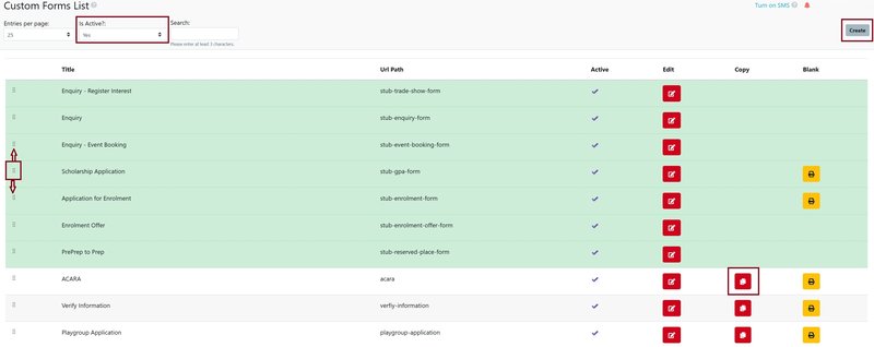 Custom Forms List
