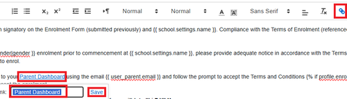Email Template - update parent link