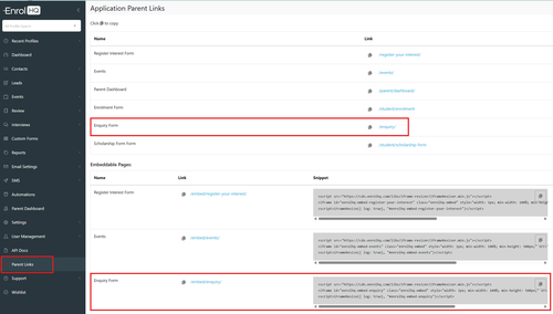 Enquiry - website link options Apr 2025