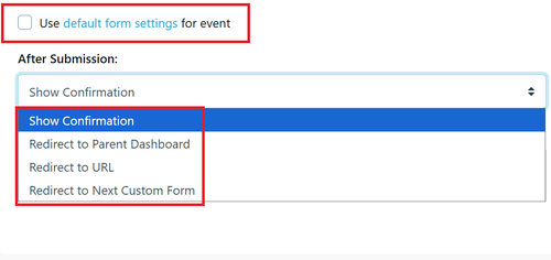 Event - Create New optional individual redirect settings Jan 26