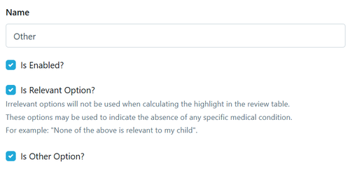 Medical Condition - Other settings Apr 2025