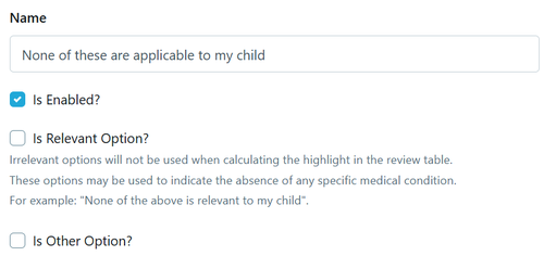 Medical Condition - not applicable settings Apr 2025