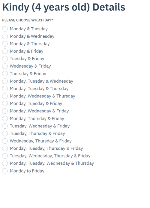 Sample SPC's Pre-school days on Application form