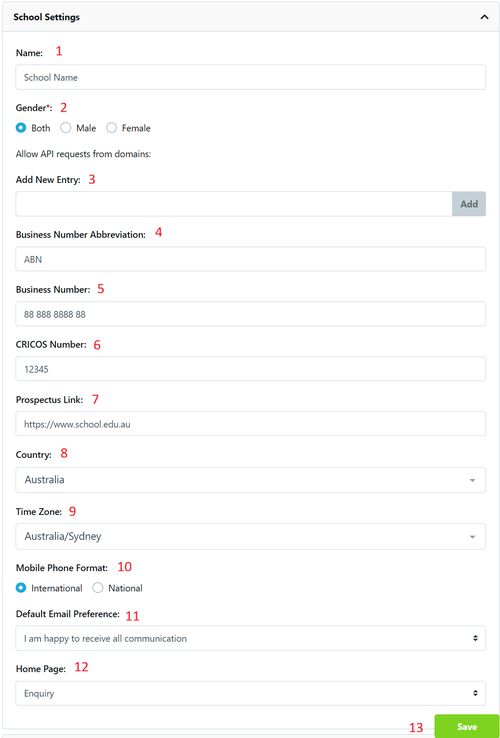 School Settings fields - update Oct 2026