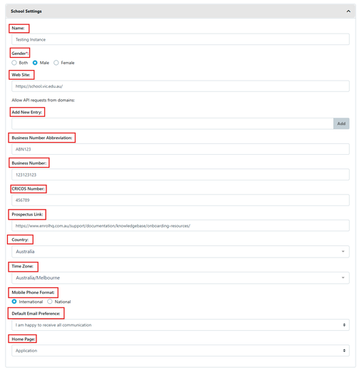 Settings - School Settings July 2025