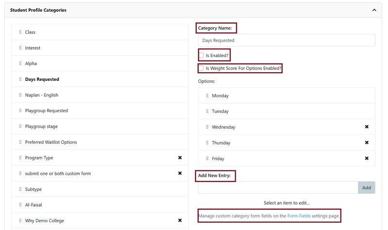 Student Profile Categories Step 1
