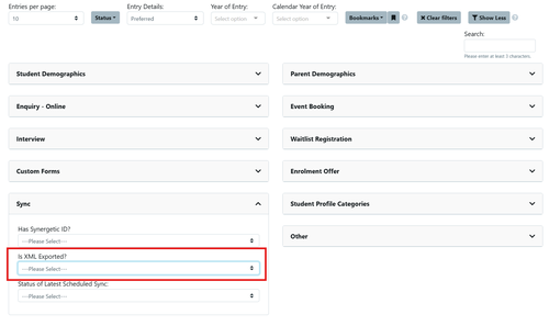 Synergetic XML export Bulk record Selection May 2025