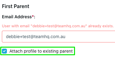 EnrolHQ add student profile - existing parent email error 2