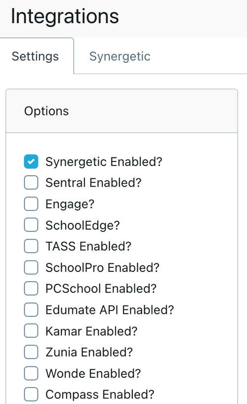 Settings Integration SYNC Error location