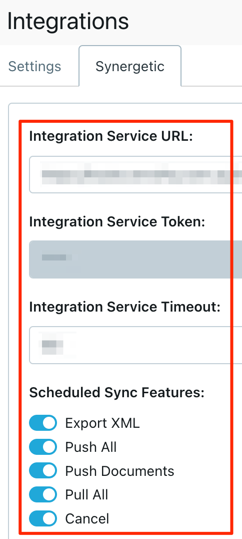 Settings Integration SYNC ready only 2