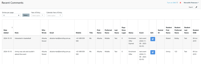 How to re-sort your columns Comments Report - standard column view