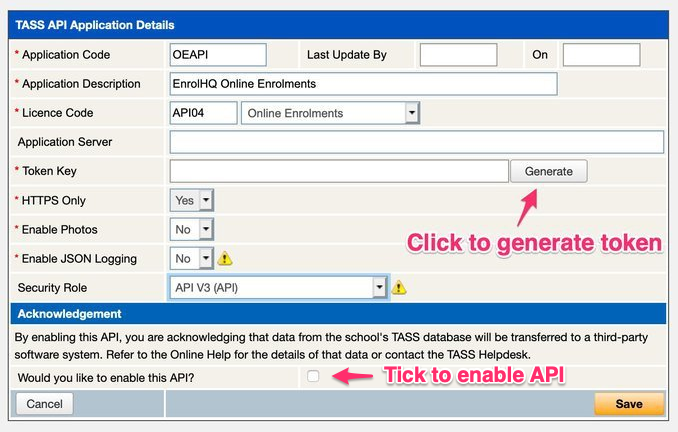 TASS API Application Details