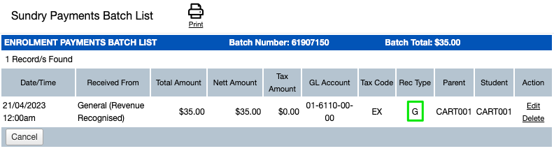 TASS Electronic Receipts Batch