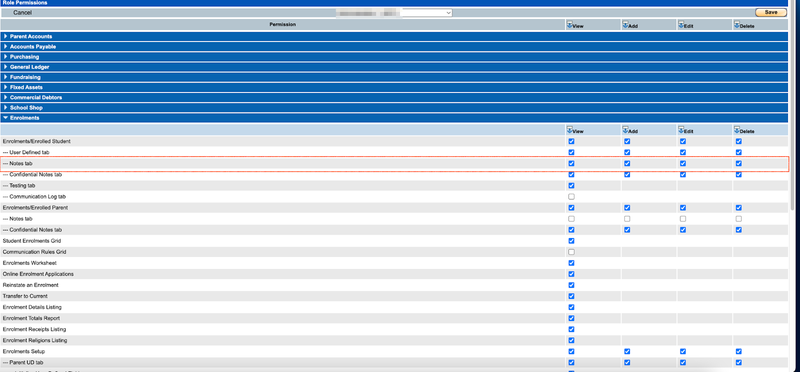TASS Student Notes permission