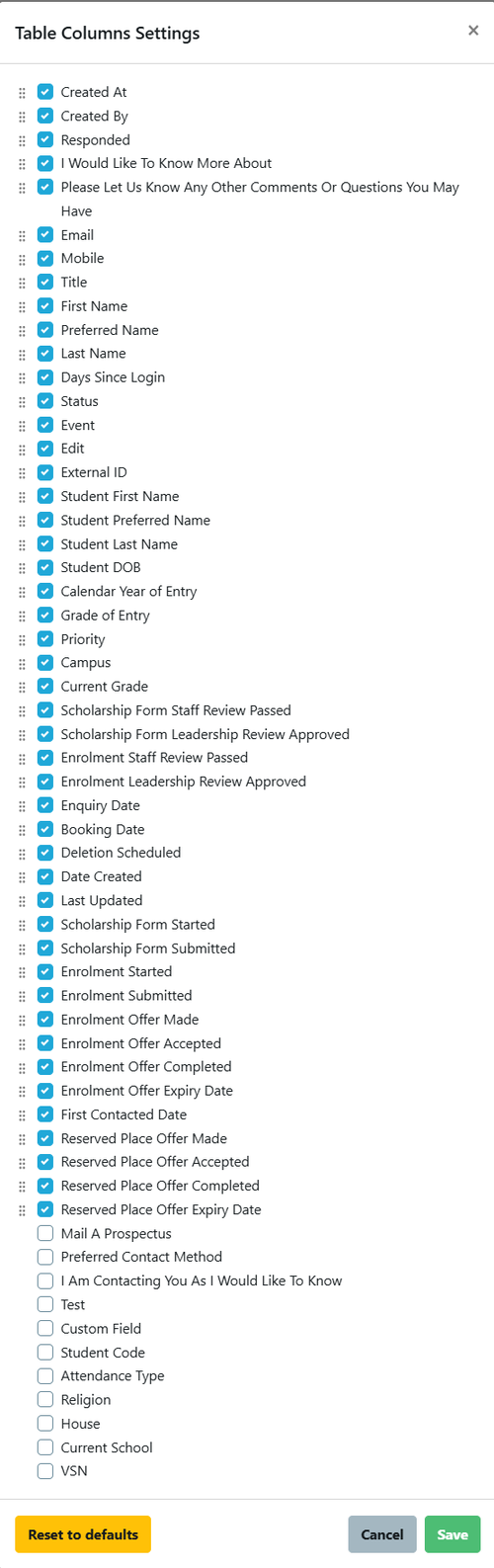 user setting Enquiry Default settings Mar 2025