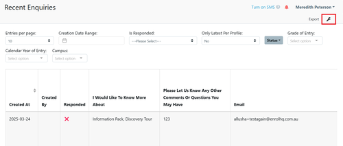 user setting Enquiry Menu Mar 2025
